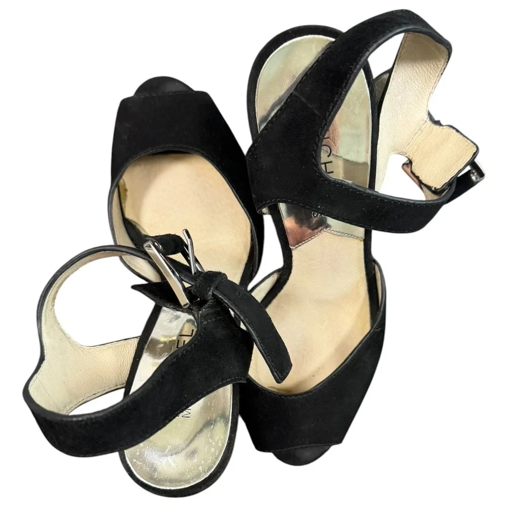 Michael Kors Platform Sandals Womens 6M Black Suede Block Heel Ankle Strap Y2K